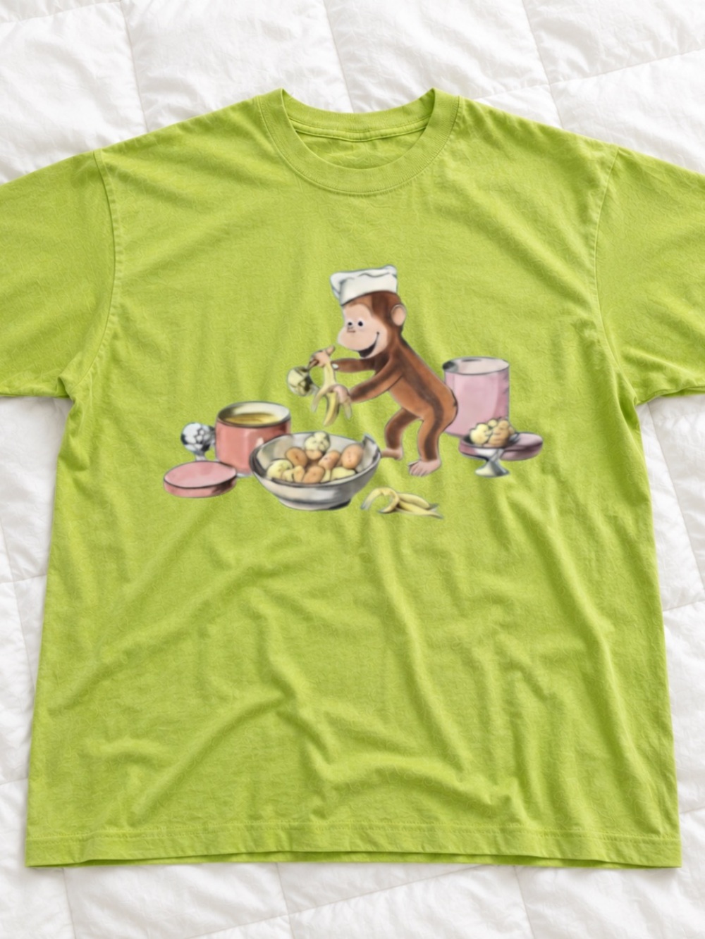 Lime Curious and Banana Graphic T-Shirt, Cute Monkey Style Vintage